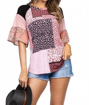 NEW COLLECTIVE RACK women's patchwork print bell sleeve top in multicolor